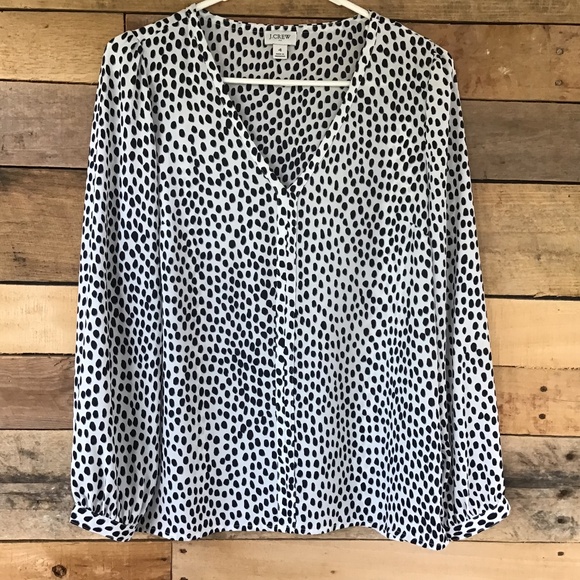 J Crew Size 4 Women’s Long Sleeve V-Neck Print Pullover Blouse 100% Polyester - Picture 1 of 9